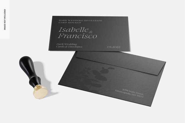 dark wedding invitation card mockup, perspective