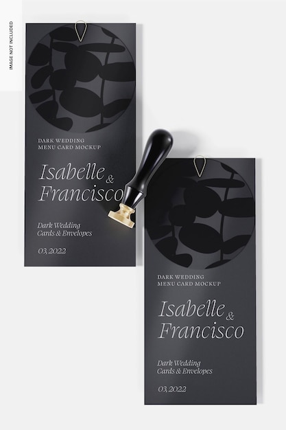 Dark wedding menu cards mockup