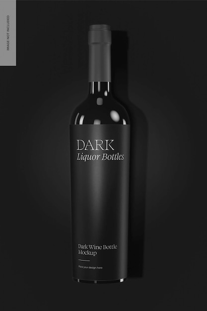 PSD dark wine bottle mockup, top view