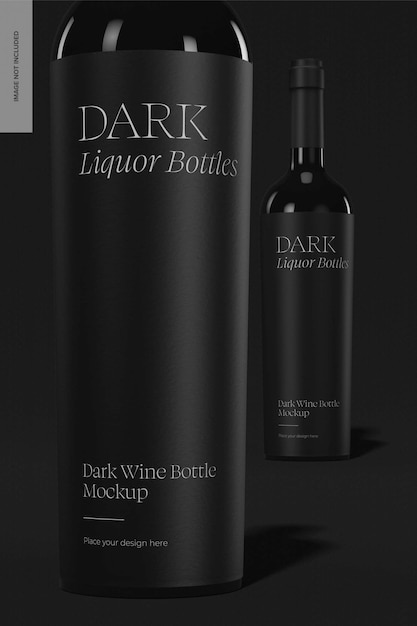 PSD dark wine bottles mockup, close up