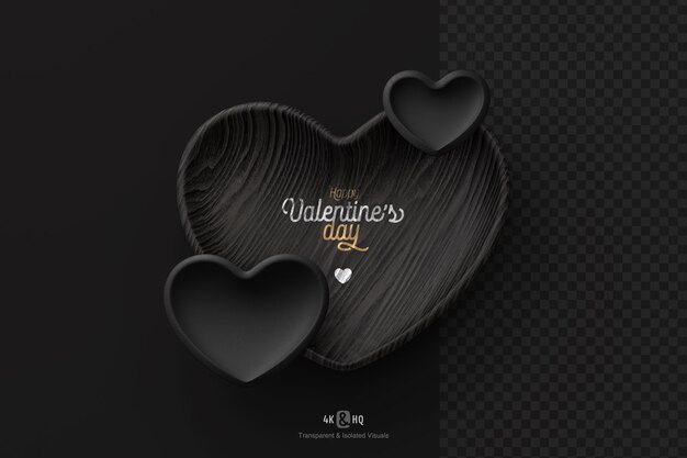 PSD mockup di piatto a forma di cuore in legno scuro 3d love