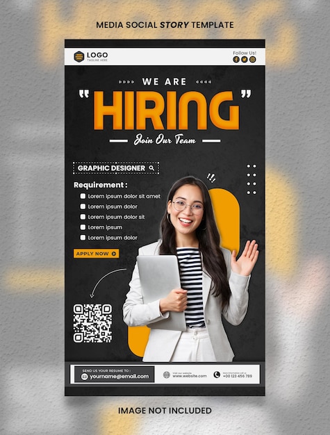 PSD dark yellow we are hiring job position media social story post template