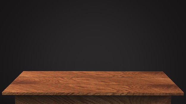 darkened wood table top  3d illustration