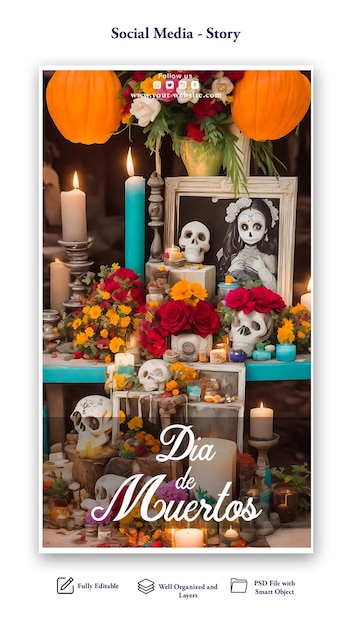 PSD darmowy plik psd dia de muertos projekt historii w mediach społecznościowych