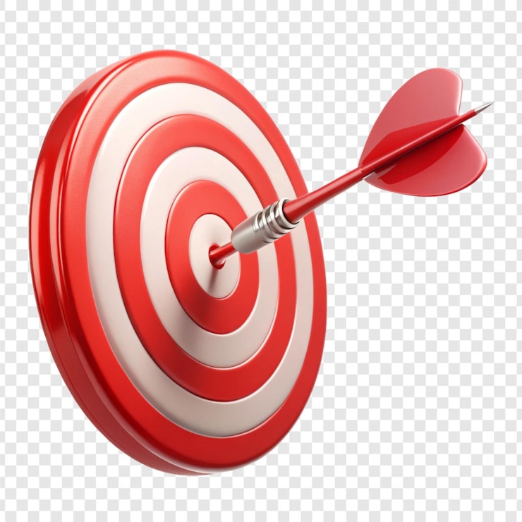 PSD dart hitting on target at the center isolated on transparent background