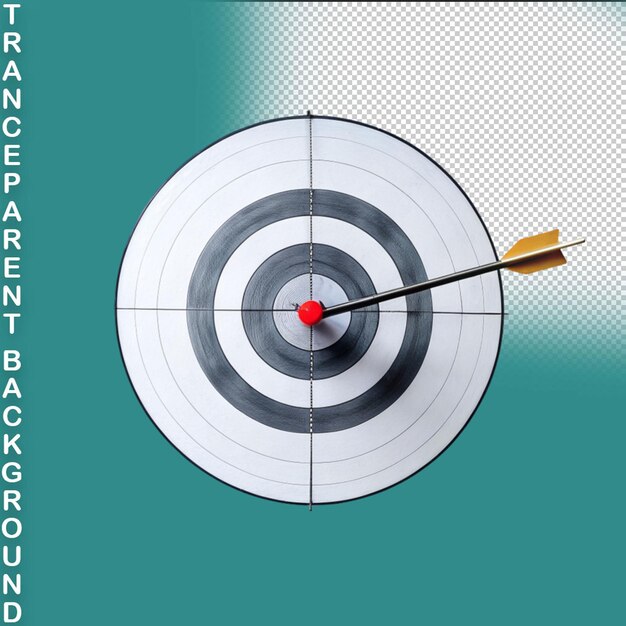 PSD dart hitting a target on the center isolated on transparent background