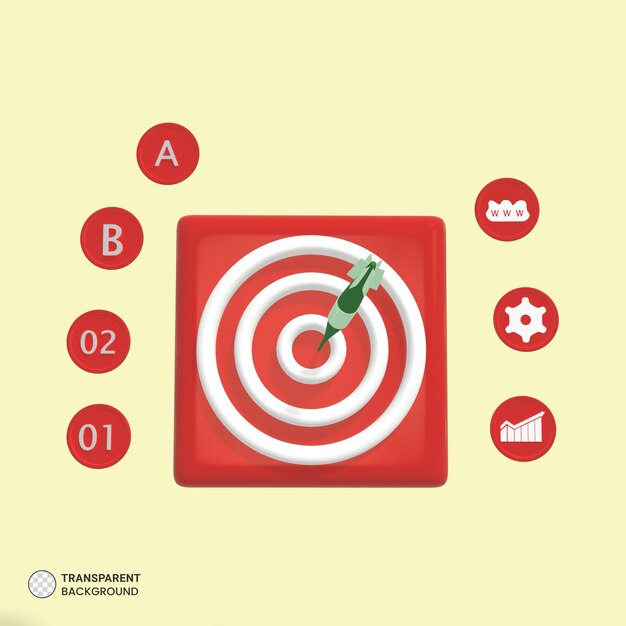 PSD dartboard business goal and success concept icon 3d render