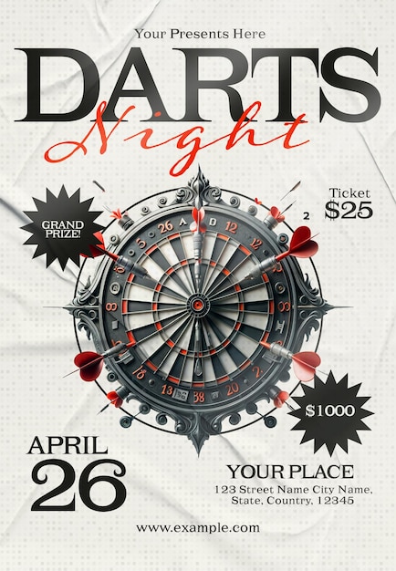 PSD darts night flyer psd template