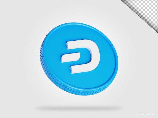 Dash cryptocurrency coin 3d rendering isolated