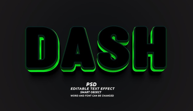 Dash neon psd 3d editable text effect