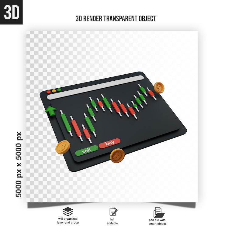 PSD dashboard screen with a infographic growth graph stock market trade illustration 3d rendering