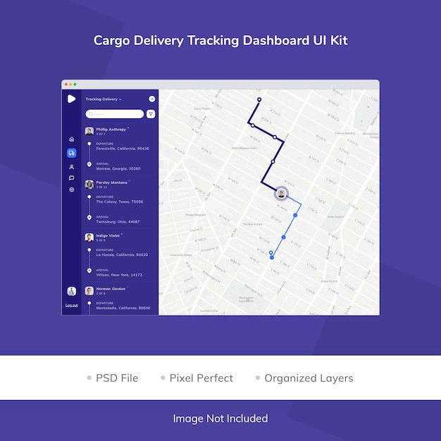 Dashboard ui-kit voor het volgen van vrachtlevering