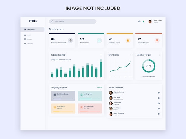 Dashboard UI -verkkosivustomalli