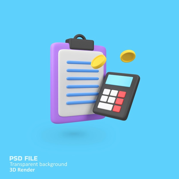 Data analysis and calculator with coins isolated 3d render icon illustration