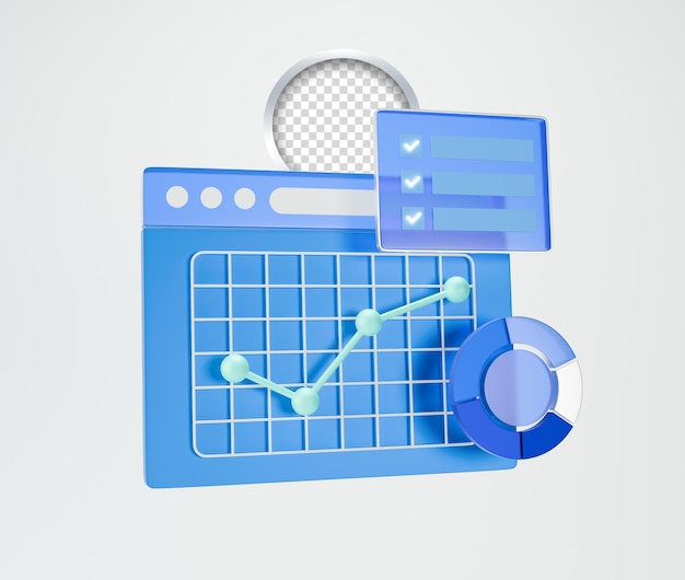 Data analytics 3d rendering and wBusiness chart analysis illustration