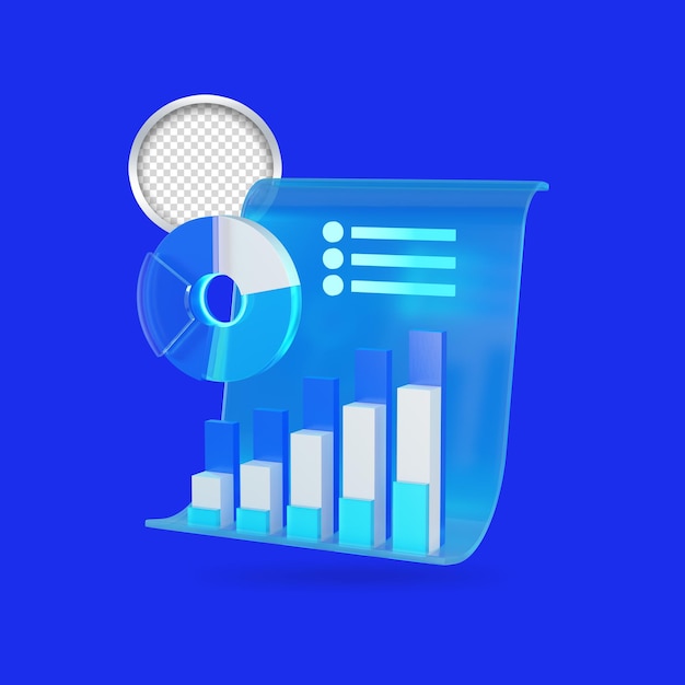 Data analytics chart 3d icon and a container with a blue background