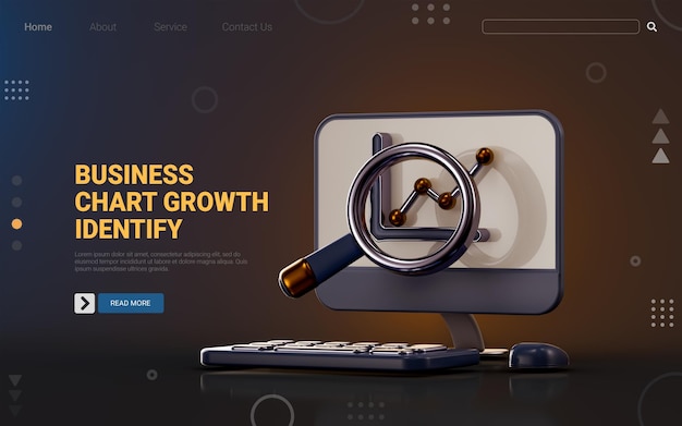data analytics profit icon with computer on dark background 3d render concept for business chart