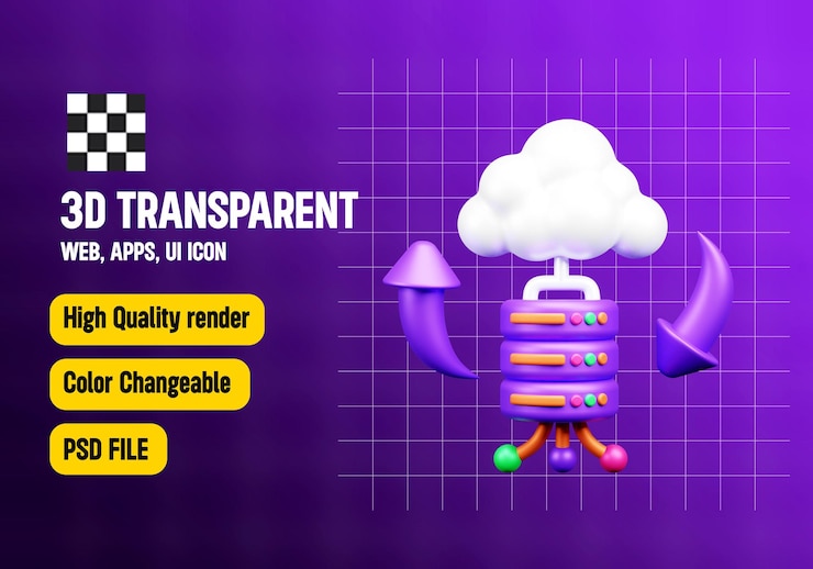 PSD data and cloud server 3d icon