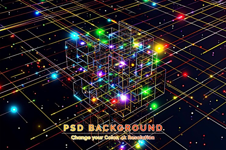 PSD data storage technology abstract background with cube information transfer