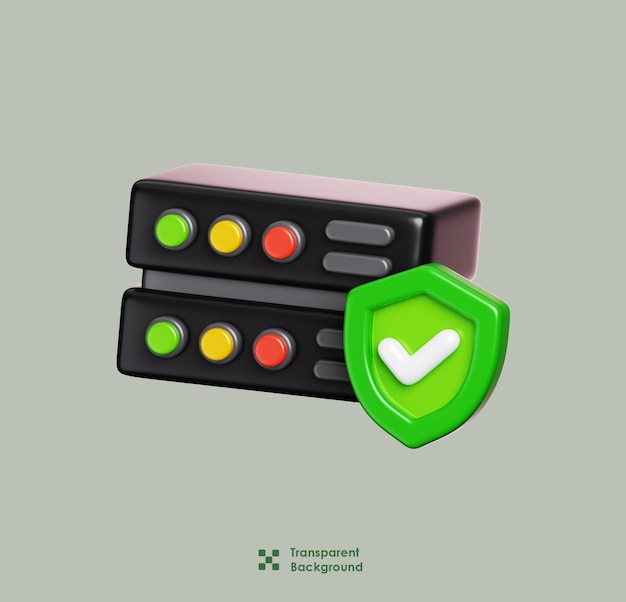 database storage server with protection shield computer network and cyber security icon 3d render