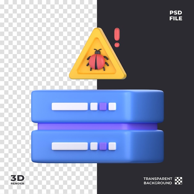 Database Warning Alert 3D Icon perfect for cyber security theme