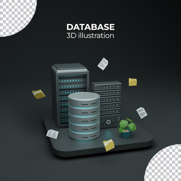 Databaseserverrum 3D-illustration på podie