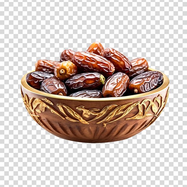 Dates fruits in a bowl on a transparent background