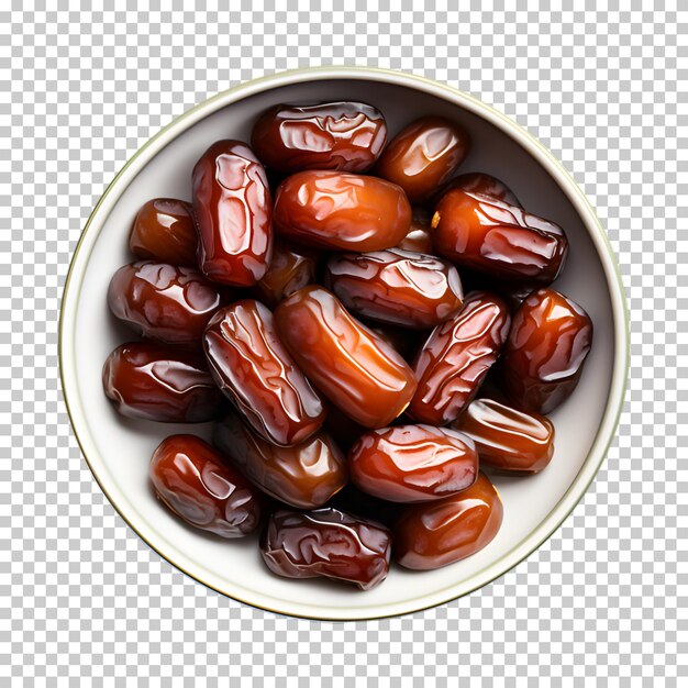 Dates fruits dried in bowl isolated on transparent background