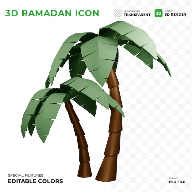 Eid 무바라크 개념에 적합한 Dates Tree Palm 라마단 3D 아이콘