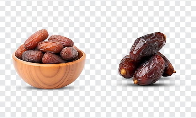 PSD dates in a wooden bowl isolated