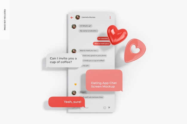 PSD dating app chat screen mockup, top view