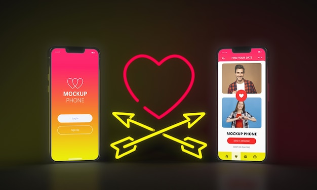 PSD dating app concept with smartphone mockup
