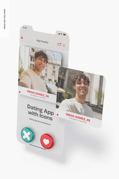 Dating app screens mockup, perspective