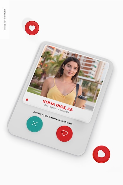 PSD interfaccia utente dell'app di incontri con mockup di icone