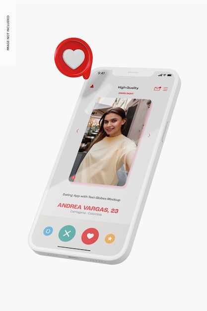 PSD dating app with text globes mockup, perspective
