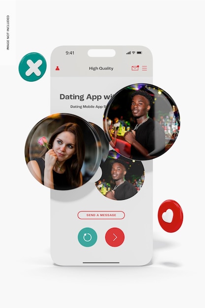 PSD dating mobile app screen mockup, front view