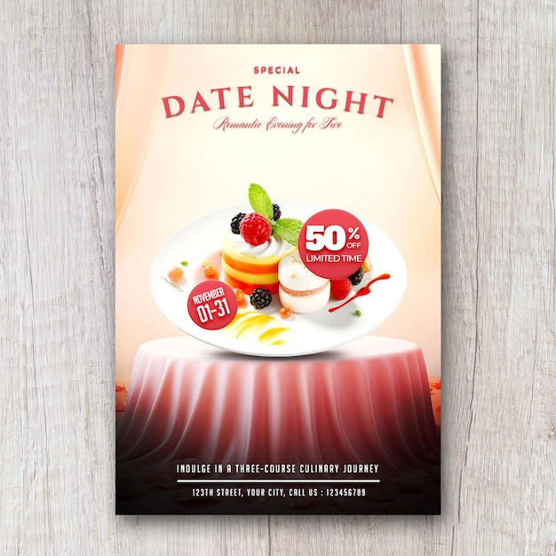 Datum nacht speciaal voedselmenu restaurant flyer sociale media banner