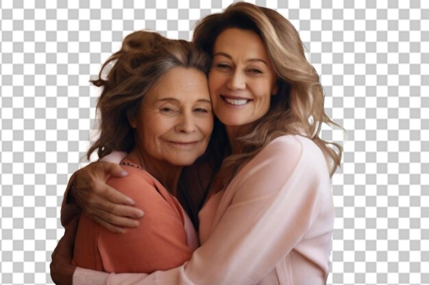 Daughter hugs her beautiful mother at home