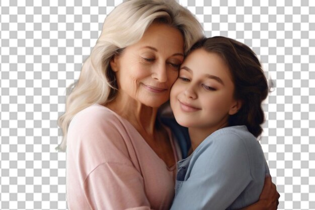 Daughter hugs her beautiful mother at home