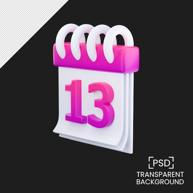 Day 13 calendar for event weekday, holiday, schedule, blue gradient 3d render illustration isolated