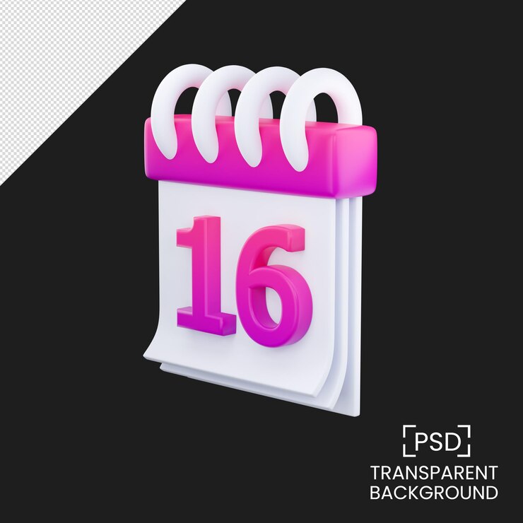PSD календарь 16-го дня для дня недели, праздника, расписания, синего градиента 3d рендеринга иллюстрации изолированы