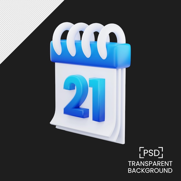 Day 21 calendar for event weekday, holiday, schedule, blue gradient 3d render illustration isolated