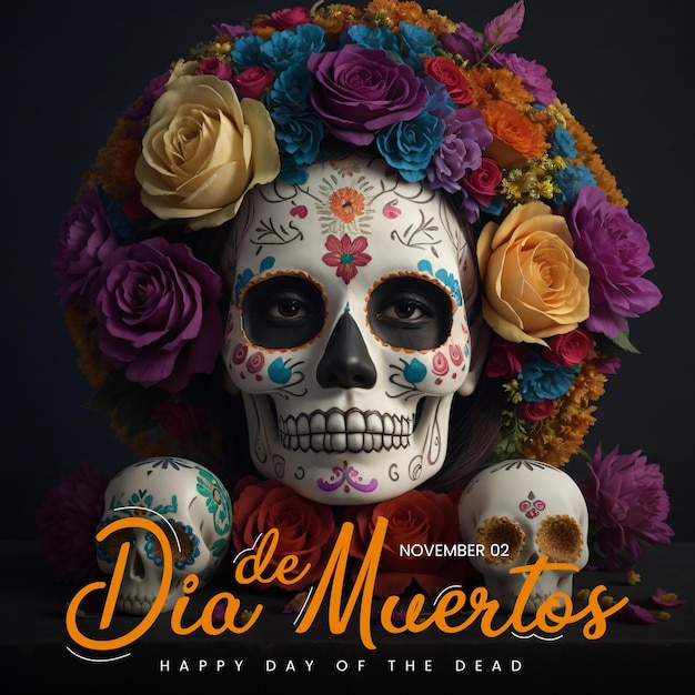 PSD giorno dei morti dia de los muertos poster di festa messicana giorno dei morts poster dia de muertos