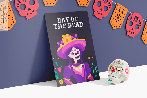 Day of the dead flyer mockup, leaned