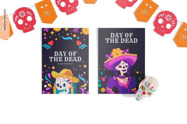 Day of the dead flyers mockup, top view