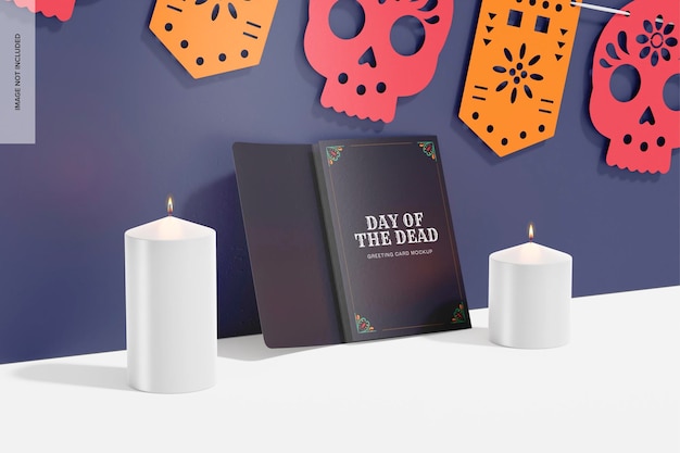 Day of the dead greeting card mockup, leaned