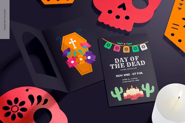 Day of the Dead Invitation Card Mockup, Top View