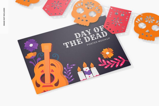 PSD day of the dead poster mockup, perspective