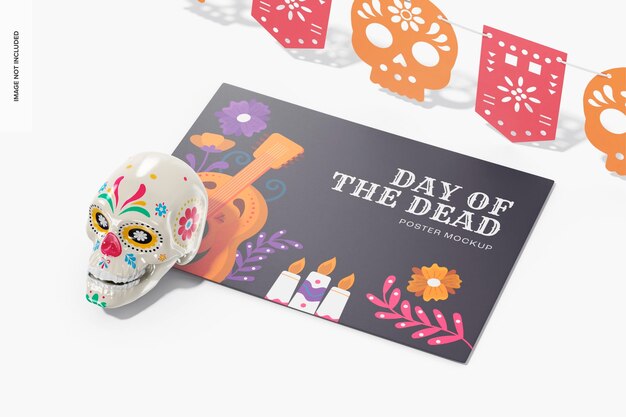 PSD day of the dead poster mockup, right view