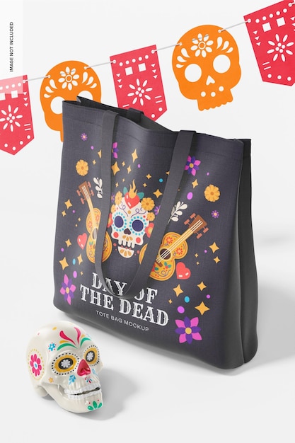 Day of the dead tote bag mockup, perspective